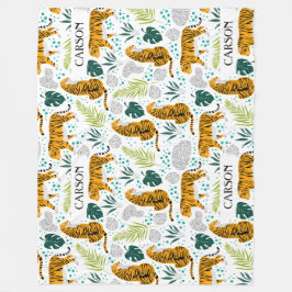 Tiger & tropische Blätter, Namensmuster Fleecedecke