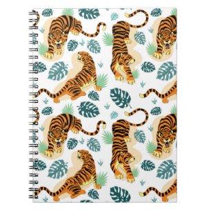 Tiger Tropische Blätter: Vintage Illustration. Notizblock