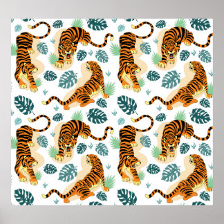 Tiger Tropische Blätter: Vintage Illustration. Poster