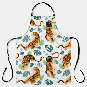 Tiger Tropische Blätter: Vintage Illustration. Schürze