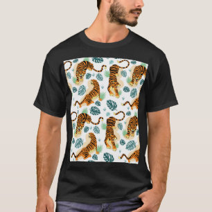 Tiger Tropische Blätter: Vintage Illustration. T-Shirt