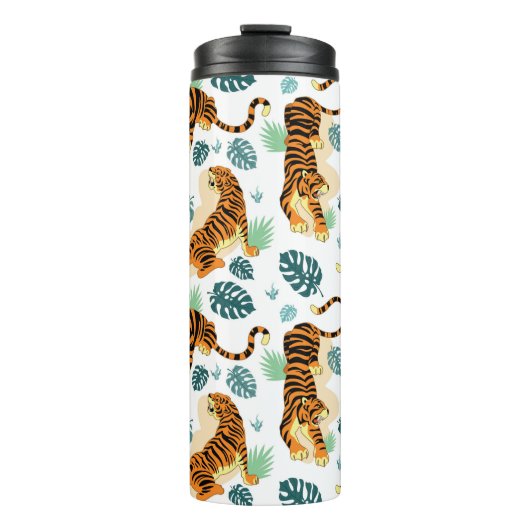 Tiger Tropische Blätter: Vintage Illustration. Thermosbecher (Vorderseite)