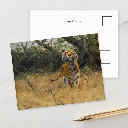 Tiger über die Uhr | Wilhelm Kuhnert Postkarte
