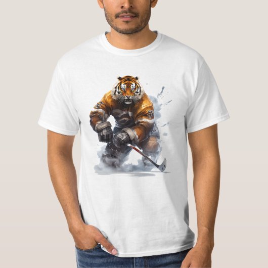 Tiger über Eishockey-Abenteuer T-Shirt (Vorderseite)