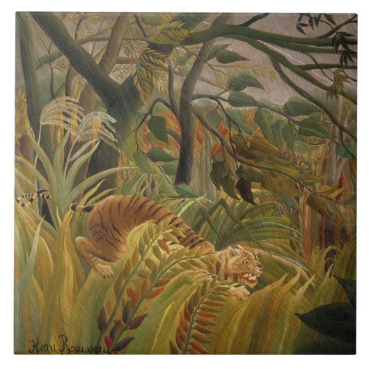 Tiger überrascht in einem tropischen Sturm Fliese (Vorderseite)