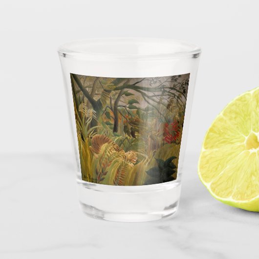 Tiger überrascht in einem tropischen Sturm Schnapsglas (Vorderseite)