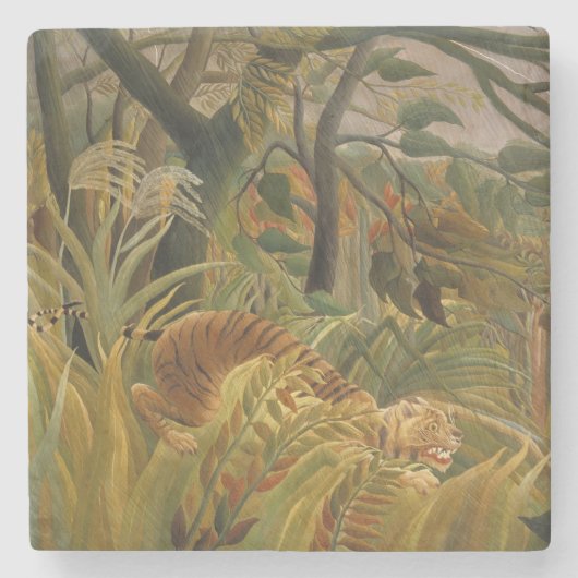 Tiger überrascht in einem tropischen Sturm Steinuntersetzer (Vorderseite)