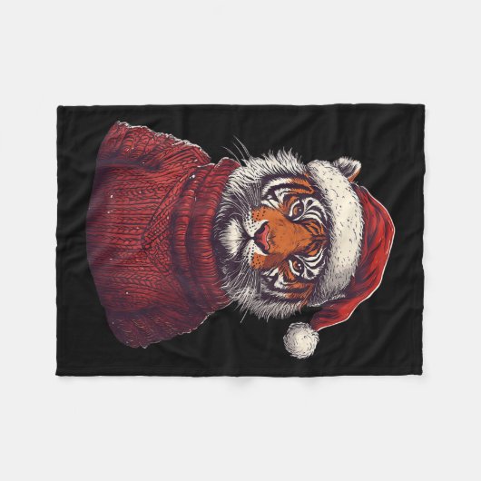 Tiger Ugly Sweater Weihnachtsmannmütze Weihnachten Fleecedecke (Vorderseite (Horizontal))