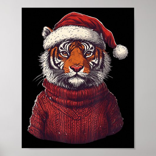 Tiger Ugly Sweater Weihnachtsmannmütze Weihnachten Poster (Vorne)
