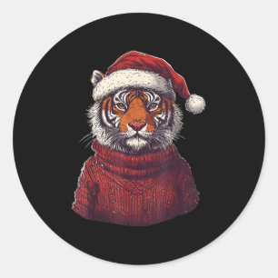 Tiger Ugly Sweater Weihnachtsmannmütze Weihnachten Runder Aufkleber