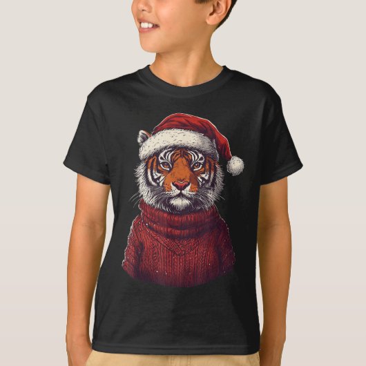 Tiger Ugly Sweater Weihnachtsmannmütze Weihnachten T-Shirt (Vorderseite)