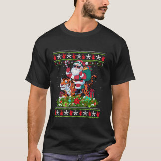 Tiger Ugly Xmas Sweater Style Santa Ride Tiger C T-Shirt