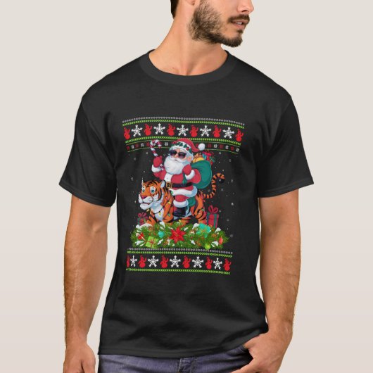 Tiger Ugly Xmas Sweater Style Santa Ride Tiger C T-Shirt (Vorderseite)