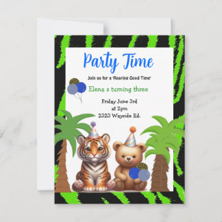 Tiger und Bären Dschungel Thema Geburtstag Einladu Einladung