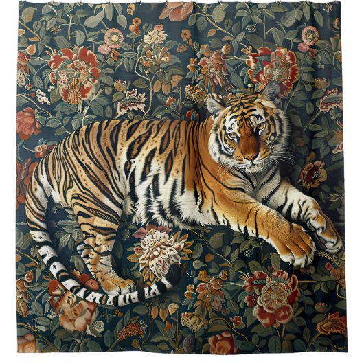 Tiger und Blume Duschvorhang (Vorderseite)