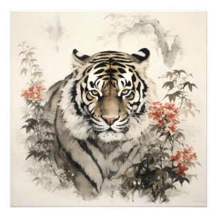 Tiger und Blume Fotodruck