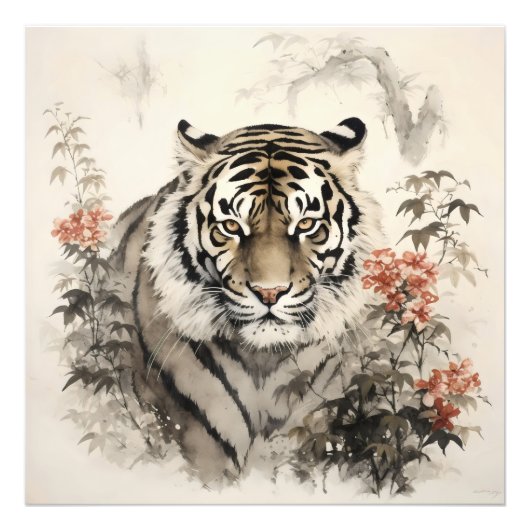 Tiger und Blume Fotodruck (Vorne)