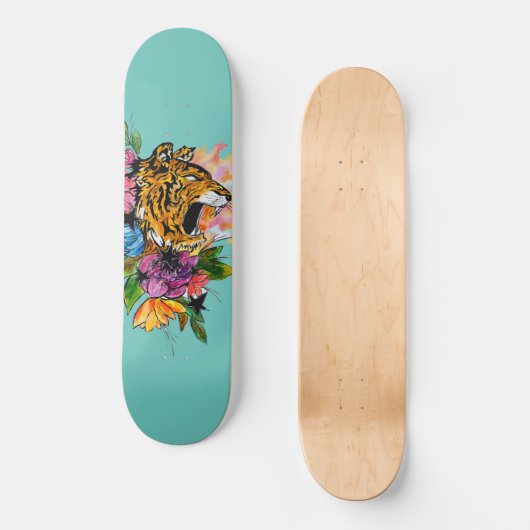 Tiger und Blume Skateboard (Vorderseite)