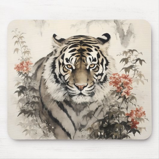 Tiger und Blumen Mousepad (Vorne)