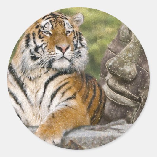 Tiger und buddhistischer Tempel Runder Aufkleber (Vorderseite)