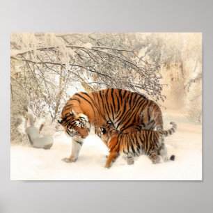 Tiger und cub in Schneeplakat Poster