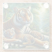 Tiger und Cube in einem üppigen Dschungel Gemälde Glasuntersetzer (Rückseite)