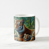 Tiger und Cube in einem üppigen Dschungel Gemälde Kaffeetasse (VorderseiteRechts)