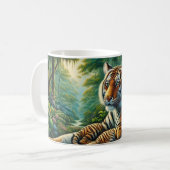 Tiger und Cube in einem üppigen Dschungel Gemälde Kaffeetasse (Vorderseite Links)