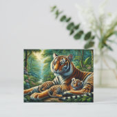 Tiger und Cube in einem üppigen Dschungel Gemälde Postkarte (Stehend Vorderseite)