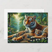 Tiger und Cube in einem üppigen Dschungel Gemälde Postkarte (Vorne/Hinten)