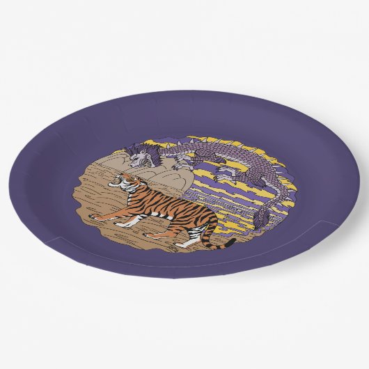 Tiger und Drache Pappteller (Schrägansicht)