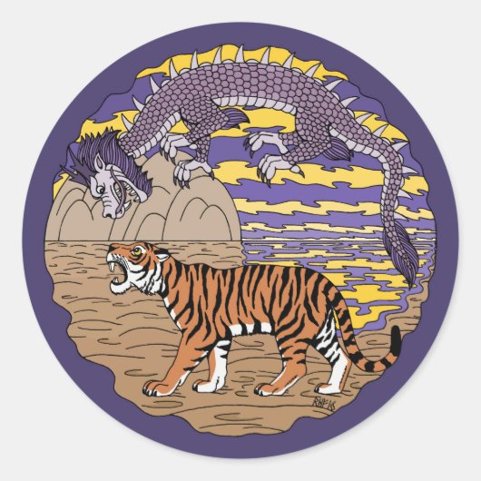 Tiger und Drache Runder Aufkleber (Vorderseite)