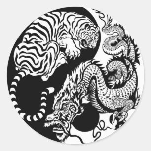 Tiger und Drache Yin/Yang Runder Aufkleber