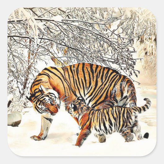 Tiger und ihre Cube Winter Day Snowy Woods Sticker (Vorderseite)