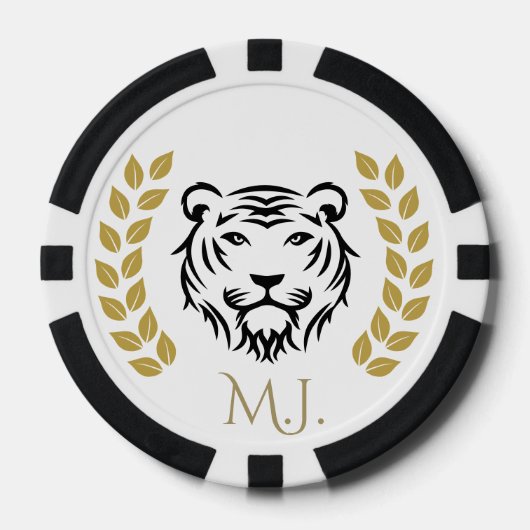 Tiger und Laurel Schwarz und Gold Pokerchips (Vorderseite)
