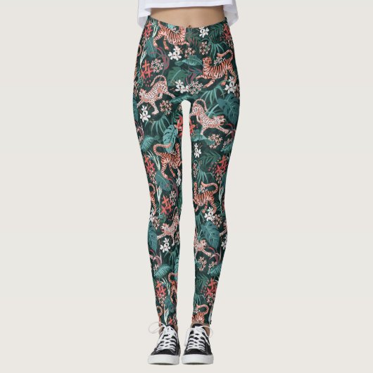 Tiger und Leopard Tierdschungel Print Leggings (Vorderseite)