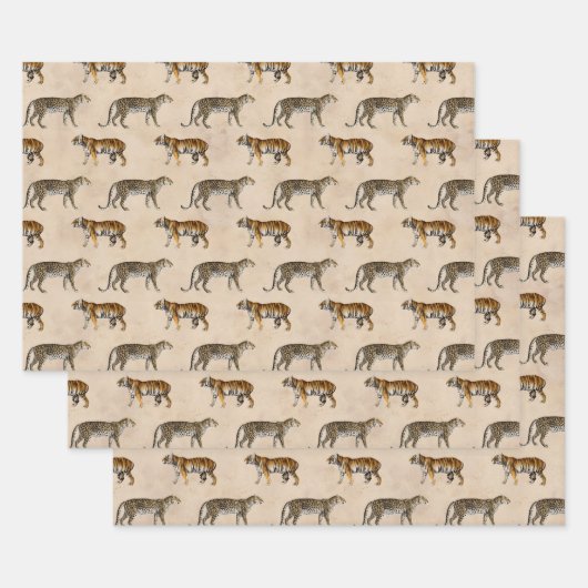 Tiger und Leoparden auf Tan Geschenkpapier Set (Set)