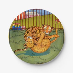 Tiger und Leoparden-Wrestling Pappteller