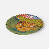 Tiger und Leoparden-Wrestling Pappteller (Schrägansicht)