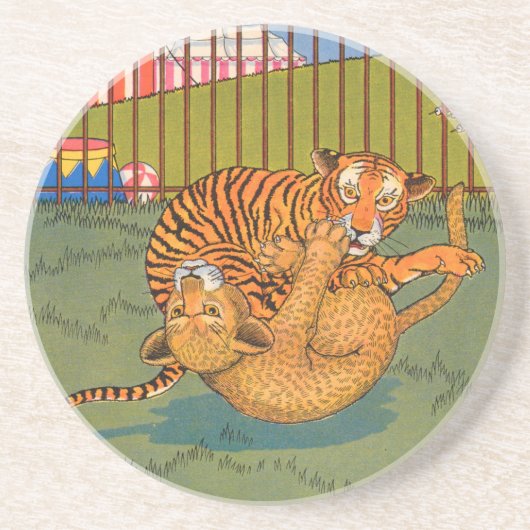 Tiger und Leoparden-Wrestling Sandstein Untersetzer (Vorne)