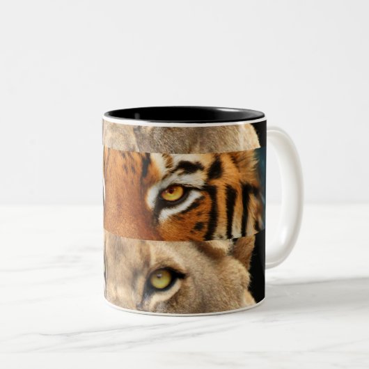 Tiger- und Löweaugen Foto Zweifarbige Tasse (VorderseiteRechts)