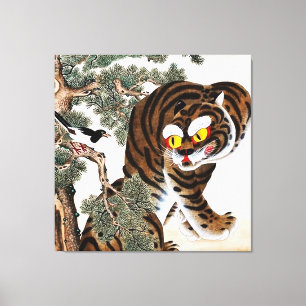 Tiger und Magpie Minhwa unter Pine Tree Leinwanddruck