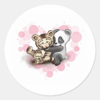 Tiger und Panda Runder Aufkleber