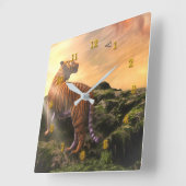 TIGER UND SCHALTFLY SUNSET QUADRATISCHE WANDUHR (Winkel)