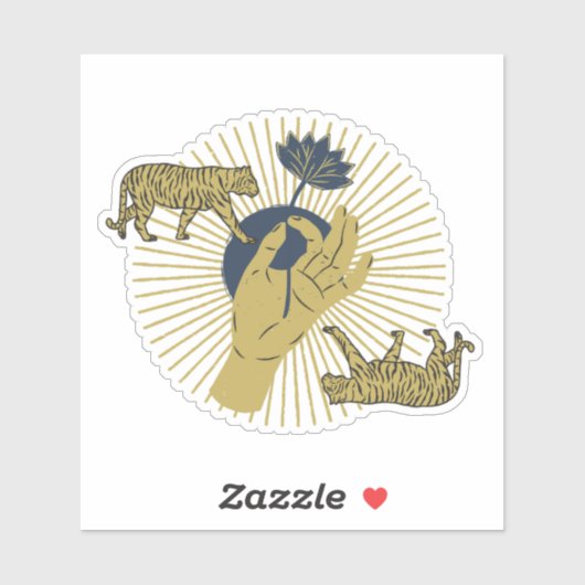 Tiger und Sunburst Boho Graphic Aufkleber (Blatt)