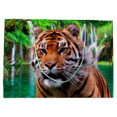 Tiger und Wasserfall Große Geschenktüte (Rückseite)