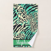 Tiger und Zebra bedrucken grün und braun Badhandtuch Set (Handtuch)