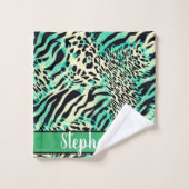 Tiger und Zebra bedrucken grün und braun Badhandtuch Set (Waschlappen)