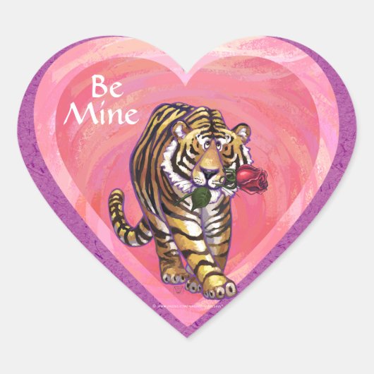 Tiger-Valentinstag Herz-Aufkleber (Vorderseite)