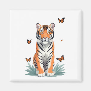 Tiger Vector Malerei Adorable Fun Animal Playing Magnet